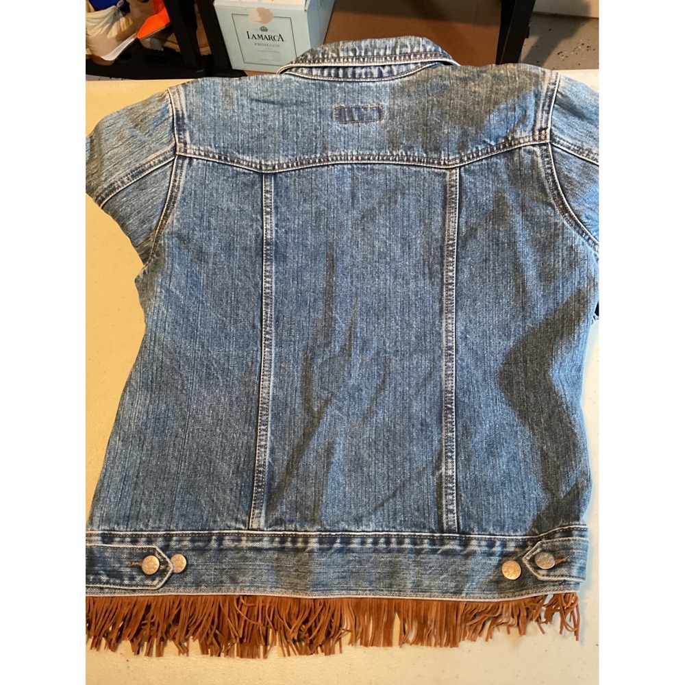 ZENA JEANS Denim Jacket Womens Size L Blue Fringe Western Style - Picture 8 of 8